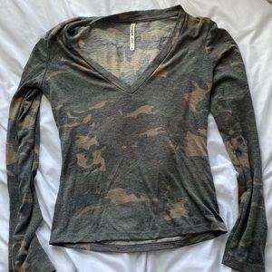 Long-Sleeve V-Neck Camo Top, Small
